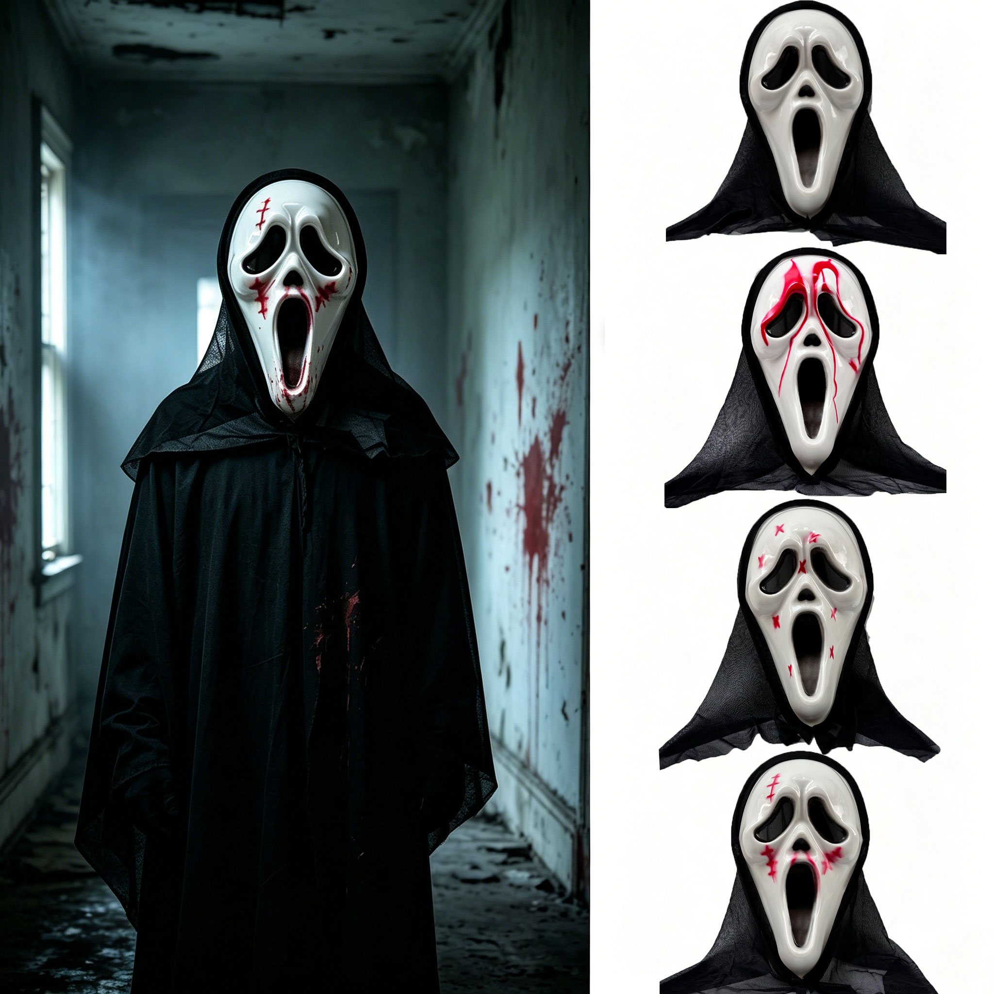 Led Purge Mask Halloween - Siyah Fileli Kapüşonlu Hayalet Korku Maskesi,